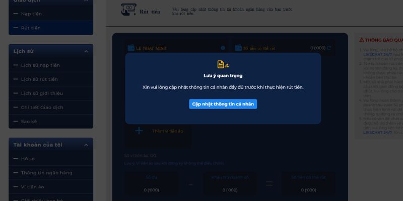 Những điều kiện cần đáp ứng khi rút tiền Goal123 